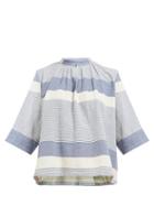 Matchesfashion.com Apiece Apart - Agata Shirred Striped Cotton Top - Womens - Blue White