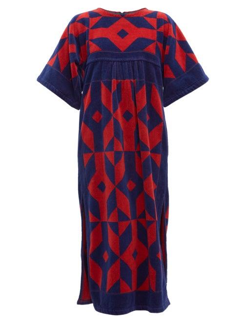 Matchesfashion.com William Vintage - Yves Saint Laurent Geometric Cotton Terry Dress - Womens - Red Multi