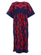 Matchesfashion.com William Vintage - Yves Saint Laurent Geometric Cotton Terry Dress - Womens - Red Multi