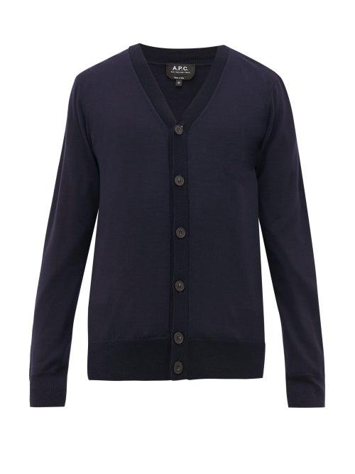 Matchesfashion.com A.p.c. - Samuel V Neck Wool Cardigan - Mens - Navy