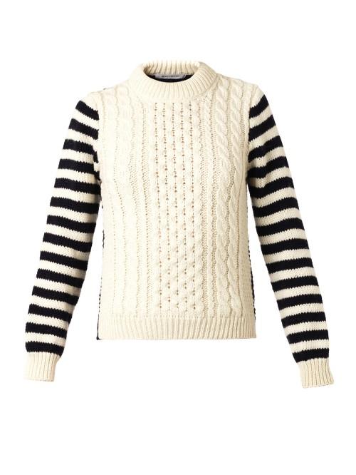 Daughter Striped-sleeve Aran-knit Sweater