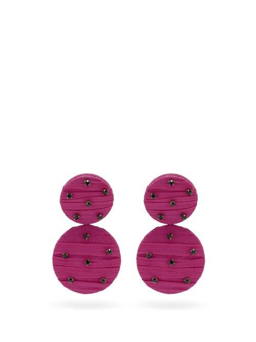 Matchesfashion.com Rebecca De Ravenel - Maria Crystal Embellished Silk Earrings - Womens - Pink