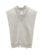 Matchesfashion.com Maison Margiela - Distressed V Neck Wool Poncho - Mens - Grey