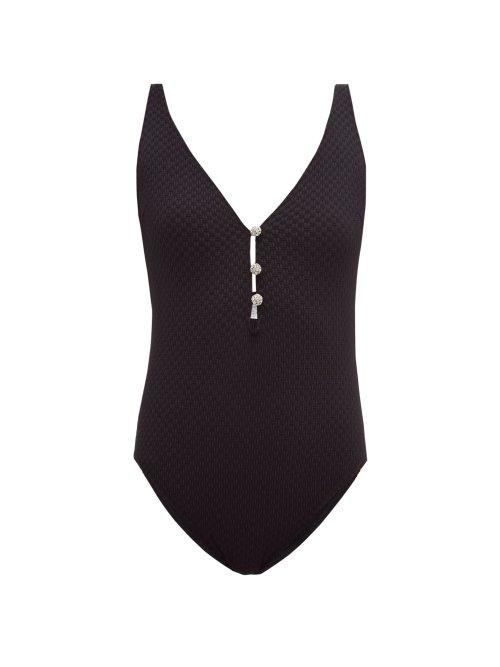 Matchesfashion.com Leslie Amon - Rita Crystal Button Swimsuit - Womens - Black