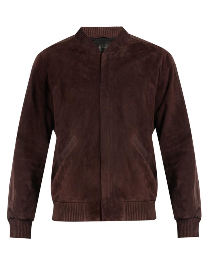 Calvin Klein Collection Satin-trimmed Suede Bomber Jacket