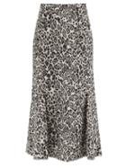 Matchesfashion.com Erdem - Ivetta Leopard-jacquard Cotton-blend Skirt - Womens - Light Grey