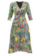 Matchesfashion.com Saloni - Eve Abstract Floral Print Silk Dress - Womens - Green Multi