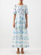 Loveshackfancy - Edie Embroidered Floral-print Cotton Dress - Womens - Blue Print