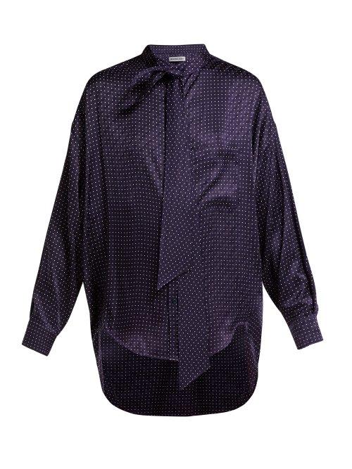 Matchesfashion.com Balenciaga - Polka Dot Silk Jacquard Blouse - Womens - Navy White