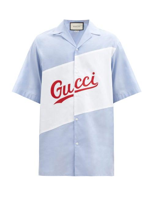 Matchesfashion.com Gucci - Logo-embroidered Cotton-poplin Shirt - Mens - Blue White