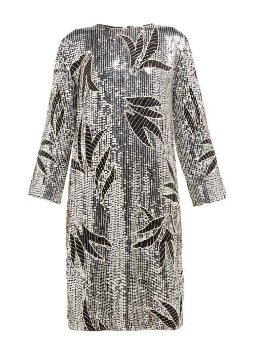 Matchesfashion.com Dodo Bar Or - Clara Floral Sequinned And Beaded Shift Dress - Womens - Silver