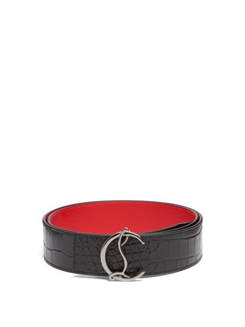 Matchesfashion.com Christian Louboutin - Monogram-buckle Crocodile-effect Leather Belt - Mens - Black