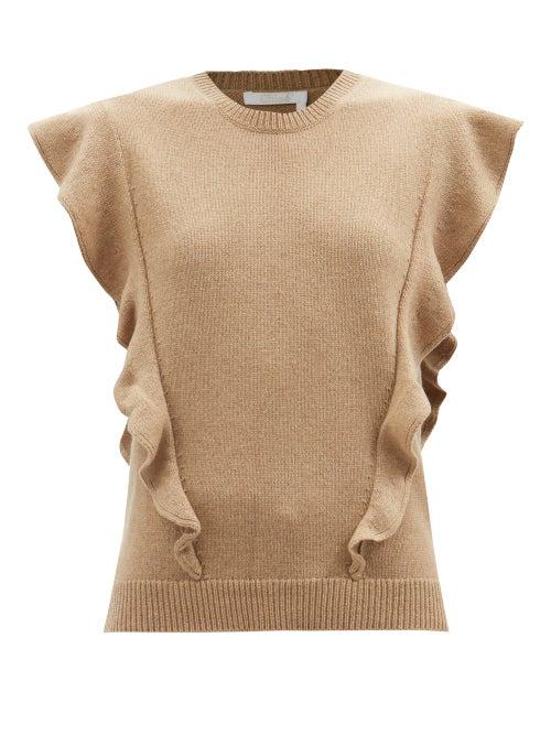 Chlo - Ruffled Recycled-cashmere Sweater Vest - Womens - Beige