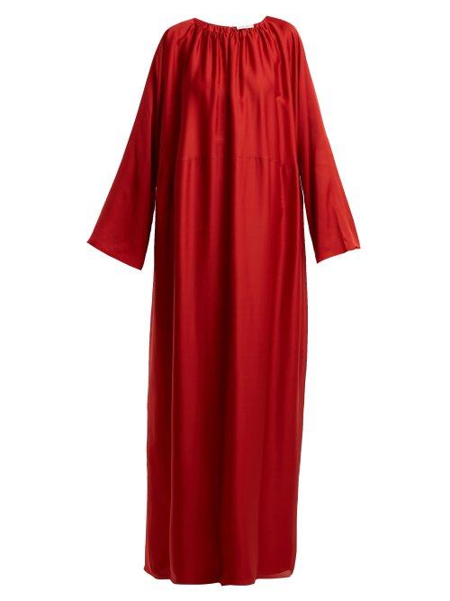 Matchesfashion.com The Row - Nancy Ruched Neck Silk Charmeuse Dress - Womens - Red