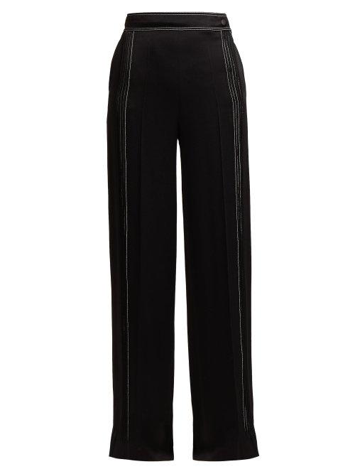 Matchesfashion.com Valentino - High Rise Hammered Silk Satin Wide Leg Trousers - Womens - Black