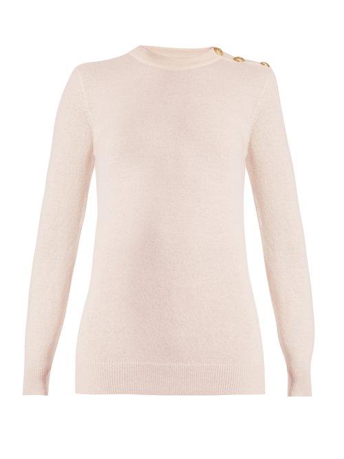 Matchesfashion.com Balmain - Button Shoulder Crew Neck Wool Blend Sweater - Womens - Light Pink