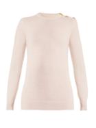Matchesfashion.com Balmain - Button Shoulder Crew Neck Wool Blend Sweater - Womens - Light Pink