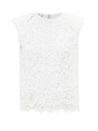 Matchesfashion.com Self-portrait - Padded-shoulder Corded-lace Top - Womens - Ivory