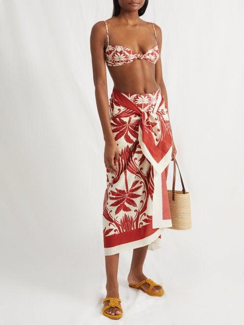 Johanna Ortiz - Palma Tribu De Verano Floral Voile Sarong - Womens - Red Print