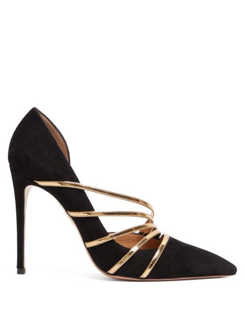 Matchesfashion.com Aquazzura - Minou 105 Metallic Strap Suede Pumps - Womens - Black Gold