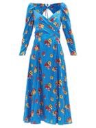 Carolina Herrera - Cutout Floral Polka-dot Crepe Dress - Womens - Blue