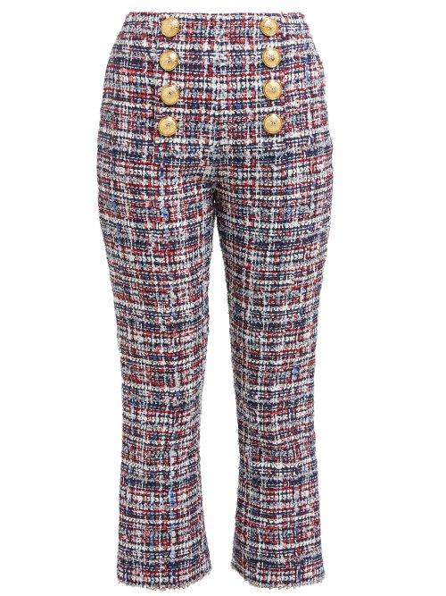 Matchesfashion.com Balmain - High Rise Tweed Cropped Trousers - Womens - Red Multi