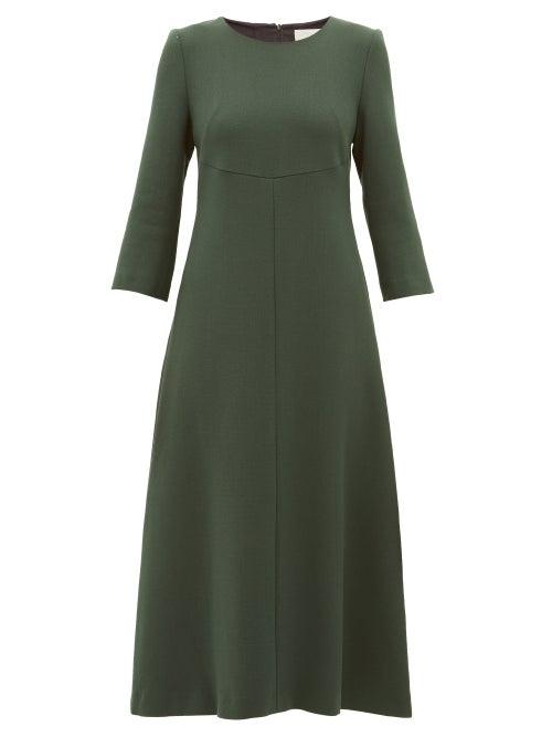Matchesfashion.com Goat - Happy Wool Crepe Midi Dress - Womens - Dark Green