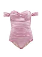 Ladies Beachwear Isa Boulder - Together Off-the-shoulder Ruched Metallic Swimsuit - Womens - Pink