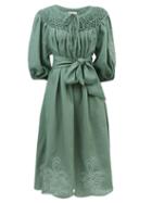 Matchesfashion.com Innika Choo - Hugh Jesmok Embroidered Linen Dress - Womens - Green