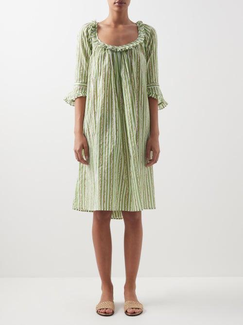 Thierry Colson - Antoinette Cotton-voile Midi Dress - Womens - Green Print