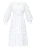 Matchesfashion.com Carolina Herrera - Broderie-anglais Tiered Poplin Dress - Womens - White