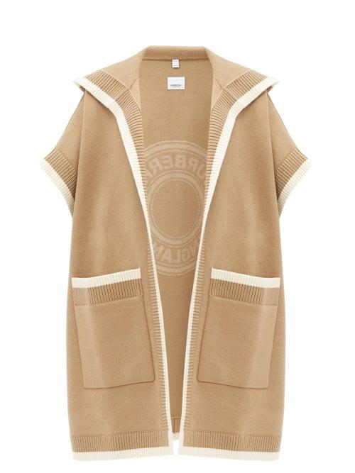 Matchesfashion.com Burberry - Carla Logo-jacquard Hooded Wool-blend Poncho - Womens - Beige Multi