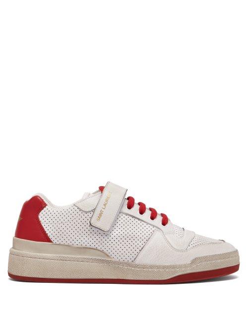 Matchesfashion.com Saint Laurent - Travis Perforated Low Top Leather Trainers - Womens - Red White