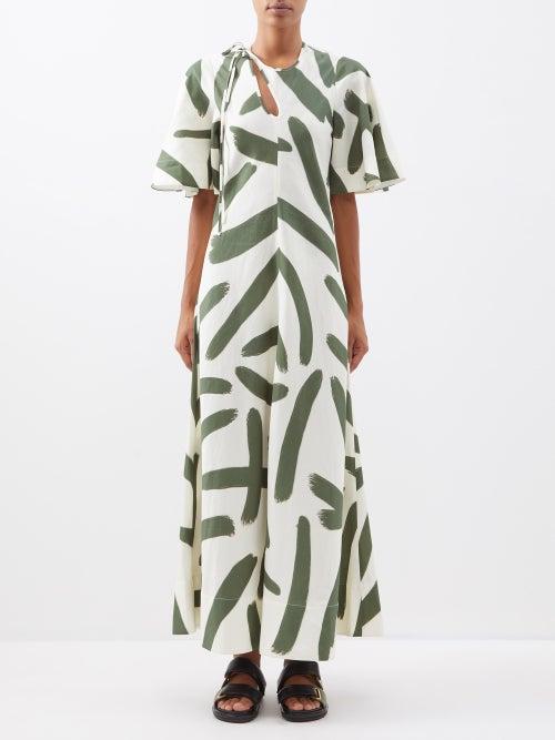 Lee Mathews - Ava Brushstroke-print Voile Maxi Dress - Womens - White Green