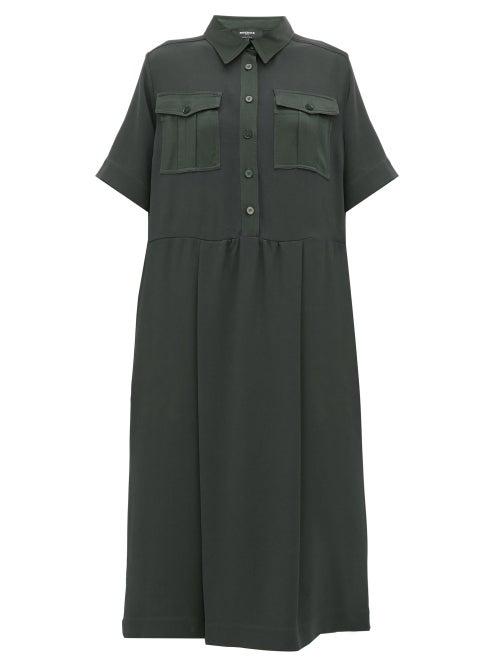 Matchesfashion.com Rochas - Satin Trim Crepe Midi Shirtdress - Womens - Green