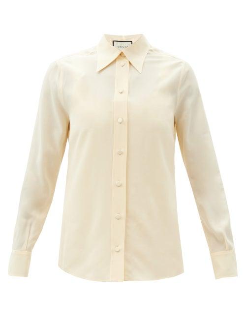 Matchesfashion.com Gucci - Matte Silk-crepe Blouse - Womens - Light Yellow