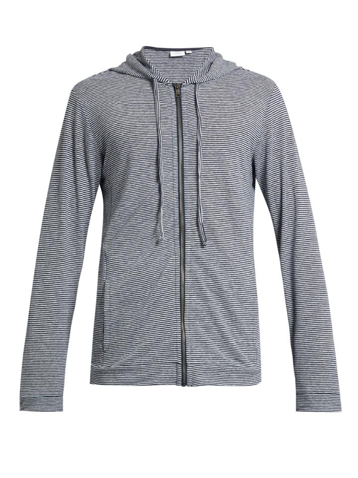 Onia James Striped Zip-through Hooded Sweatshirt
