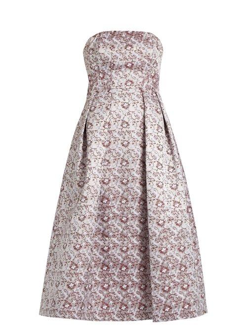 Matchesfashion.com Erdem - Alina Strapless Satin Jacquard Dress - Womens - Burgundy Multi