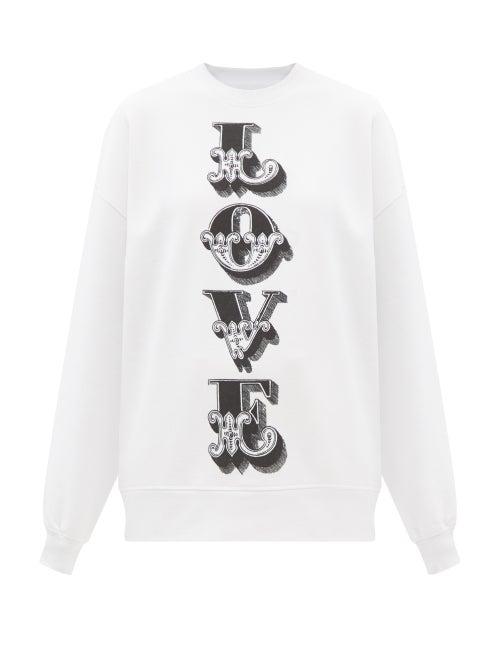 Raey - Love-print Recycled Cotton-blend Sweatshirt - Womens - White Print
