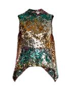 Matchesfashion.com Halpern - Sequin Embellished High Neck Sleeveless Top - Womens - Pink Multi