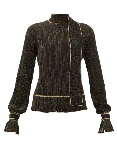 Matchesfashion.com Peter Pilotto - Scarf-neck Pliss Metallic-knit Sweater - Womens - Black