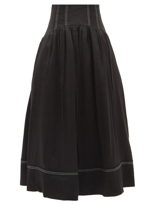 Aje - Vanades High-waist Flared Linen Midi Skirt - Womens - Black