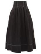 Aje - Vanades High-waist Flared Linen Midi Skirt - Womens - Black