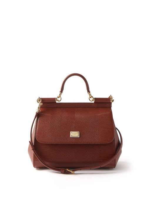 Dolce & Gabbana - Sicily Medium Lizard-effect Leather Bag - Womens - Brown