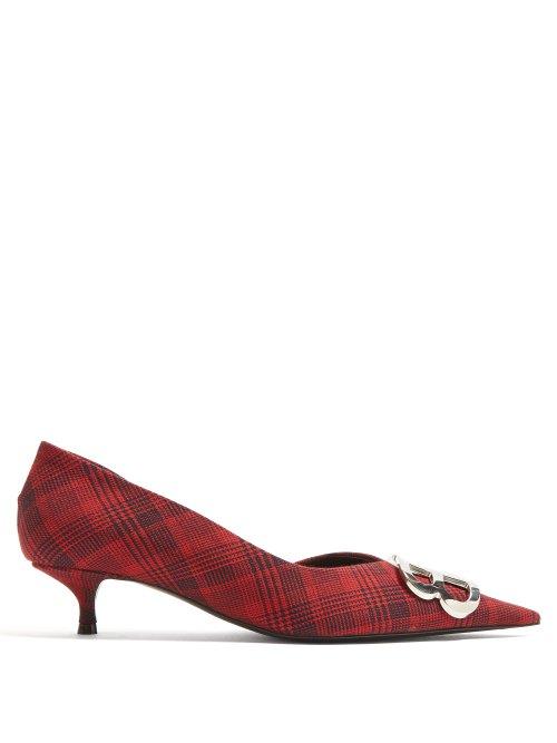 Matchesfashion.com Balenciaga - Bb Logo Plaque Check D'orsay Pumps - Womens - Red