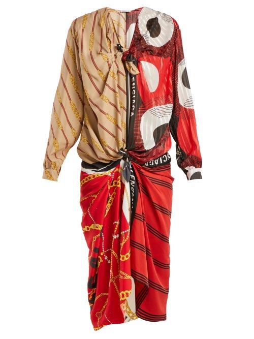Matchesfashion.com Balenciaga - Knotted Scarf Midi Dress - Womens - Red Print