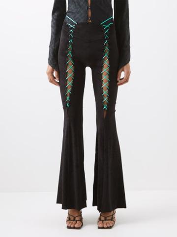Rui - Lace-up Jersey Flared Trousers - Womens - Black Green