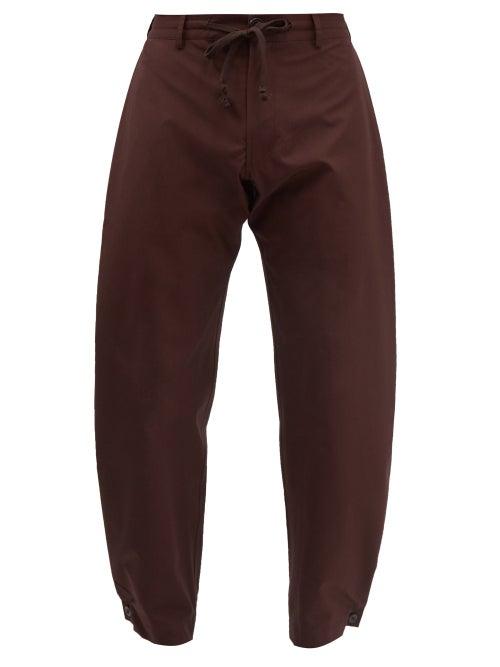 3man - Drawstring-waist Cotton-broadcloth Trousers - Mens - Dark Brown