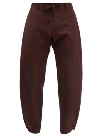 3man - Drawstring-waist Cotton-broadcloth Trousers - Mens - Dark Brown