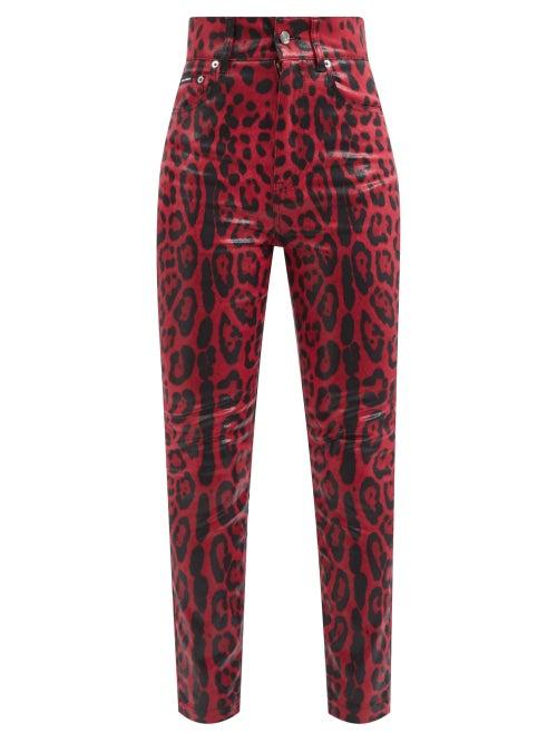 Dolce & Gabbana - High-rise Leopard-print Slim-leg Jeans - Womens - Red
